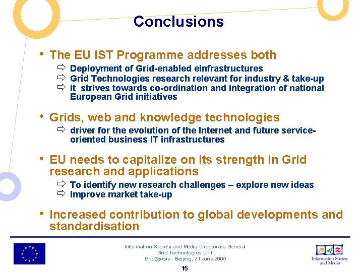 Conclusions • The EU IST Programme addresses both ð Deployment of Grid-enabled e. Infrastructures