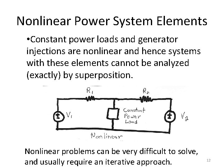 Nonlinear Power System Elements • Constant power loads and generator injections are nonlinear and