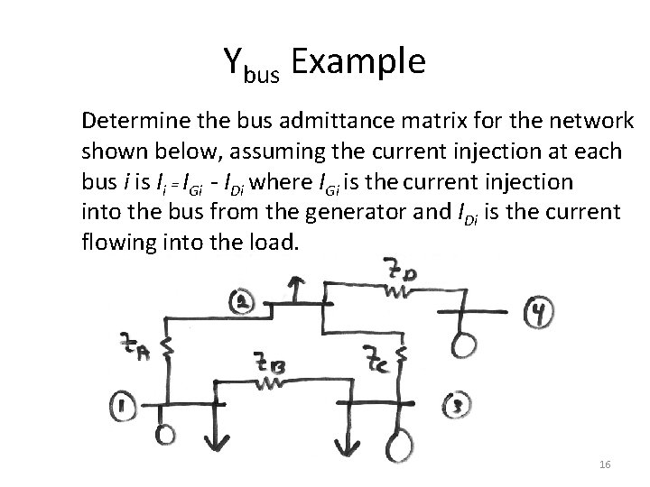 Ybus Example Determine the bus admittance matrix for the network shown below, assuming the