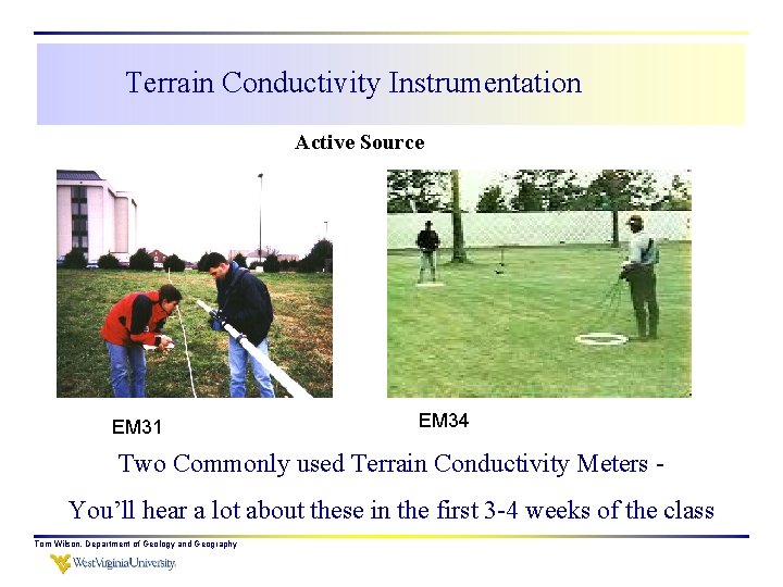 Terrain Conductivity Instrumentation Active Source EM 31 EM 34 Two Commonly used Terrain Conductivity