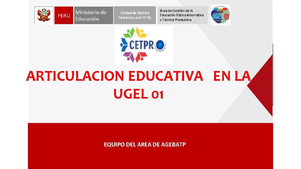 Unidad de Gestión Educativa Local N° 01 Área de Gestión de la Educación Básica