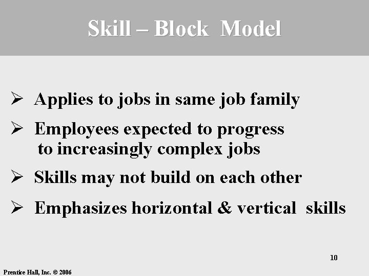 Skill – Block Model Ø Applies to jobs in same job family Ø Employees