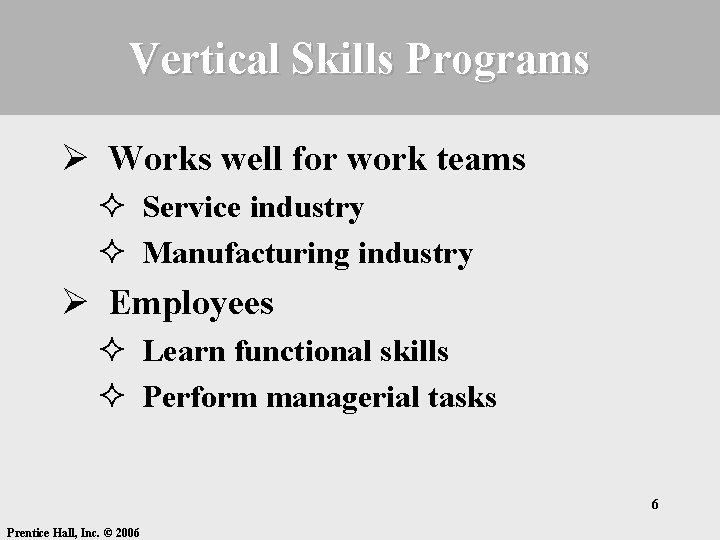 Vertical Skills Programs Ø Works well for work teams ² Service industry ² Manufacturing