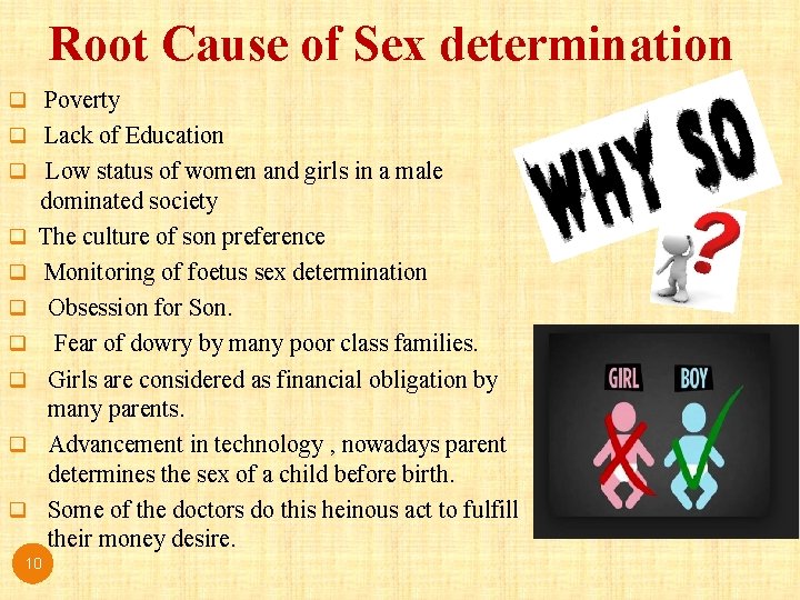 Root Cause of Sex determination q Poverty q Lack of Education q Low status Root Cause of Sex determination q Poverty q Lack of Education q Low status