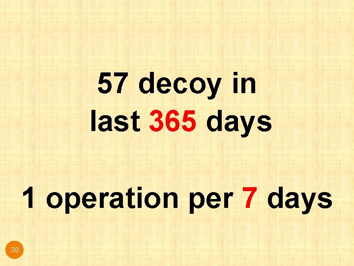 57 decoy in last 365 days 1 operation per 7 days 38 57 decoy in last 365 days 1 operation per 7 days 38