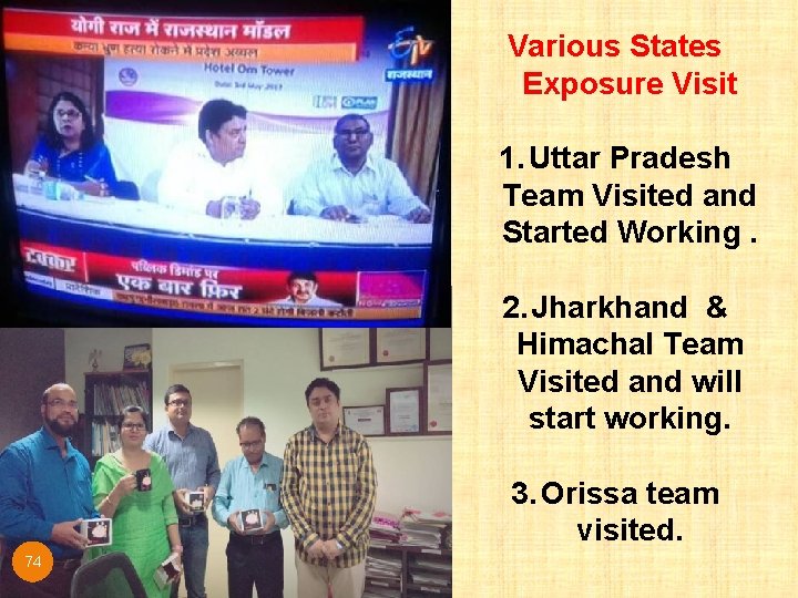 Various States Exposure Visit 1. Uttar Pradesh Team Visited and Started Working. 2. Jharkhand Various States Exposure Visit 1. Uttar Pradesh Team Visited and Started Working. 2. Jharkhand