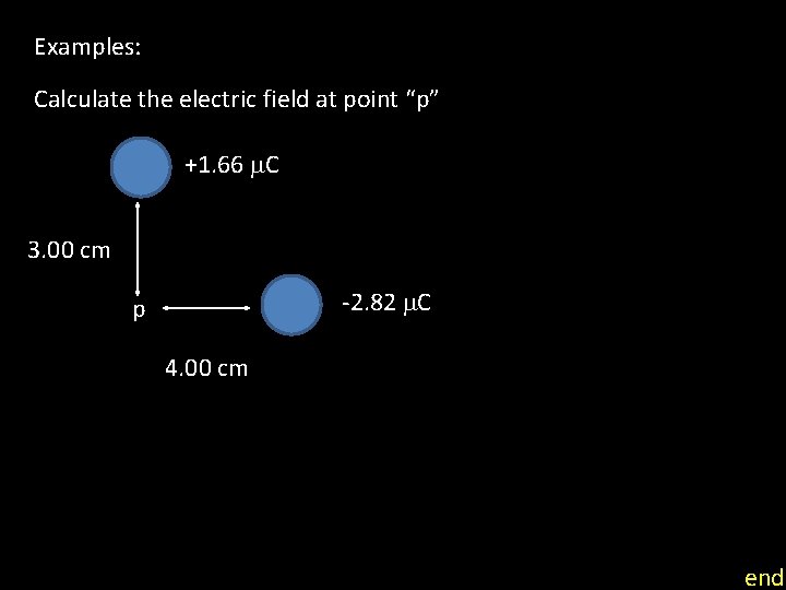 Examples: Calculate the electric field at point “p” +1. 66 m. C 3. 00