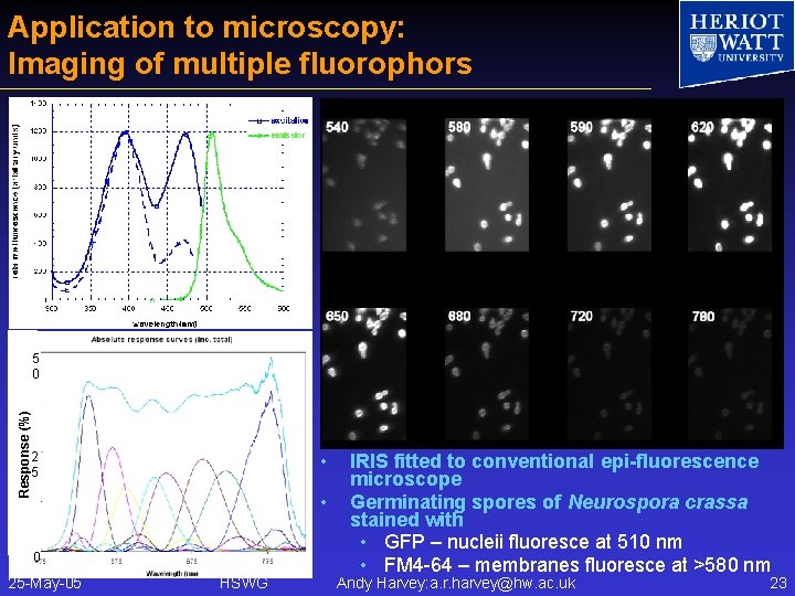 Application to microscopy: Imaging of multiple fluorophors Response (%) 5 0 2 5 •