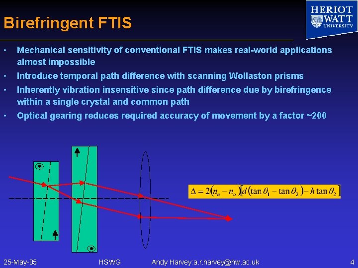 Birefringent FTIS • Mechanical sensitivity of conventional FTIS makes real-world applications almost impossible •