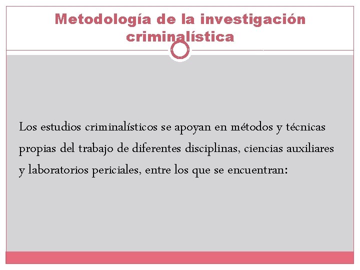 Metodología de la investigación criminalística Los estudios criminalísticos se apoyan en métodos y técnicas Metodología de la investigación criminalística Los estudios criminalísticos se apoyan en métodos y técnicas