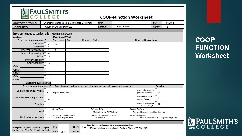 COOP FUNCTION Worksheet 