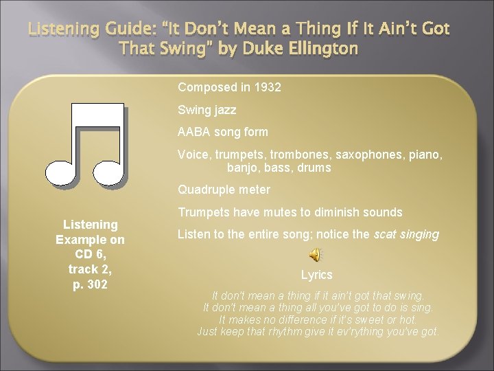 Listening Guide: “It Don’t Mean a Thing If It Ain’t Got That Swing” by