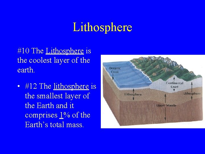 Lithosphere #10 The Lithosphere is the coolest layer of the earth. • #12 The