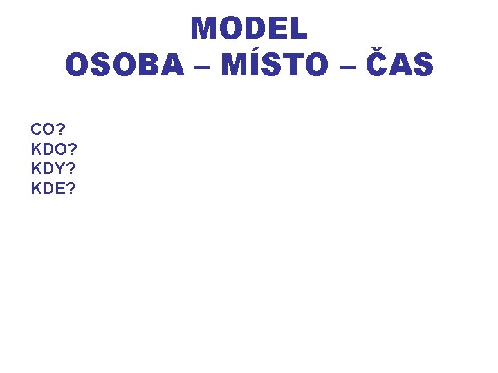 MODEL OSOBA – MÍSTO – ČAS CO? KDY? KDE? 