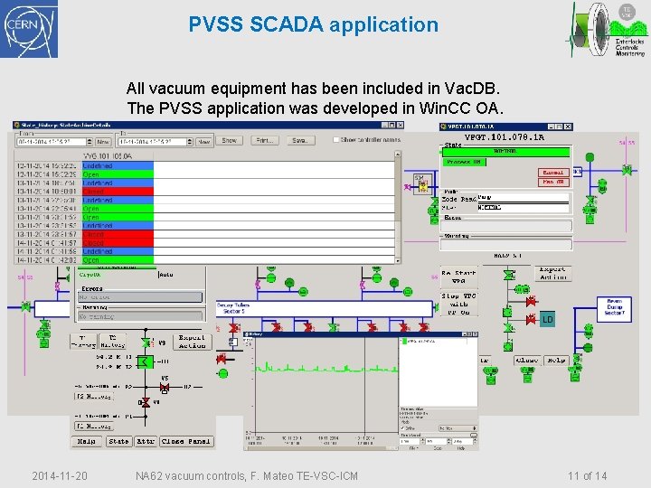 PVSS SCADA application All vacuum equipment has been included in Vac. DB. The PVSS