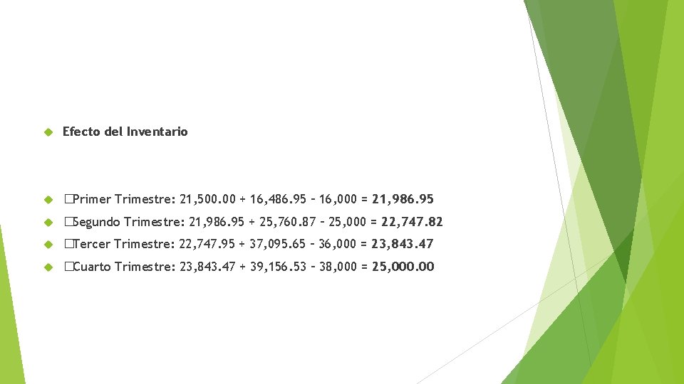  Efecto del Inventario �Primer Trimestre: 21, 500. 00 + 16, 486. 95 –