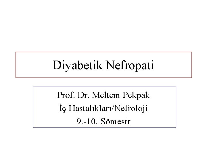 Diyabetik Nefropati Prof. Dr. Meltem Pekpak İç Hastalıkları/Nefroloji 9. -10. Sömestr 