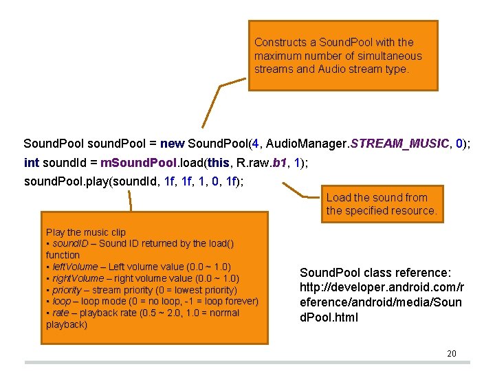 Constructs a Sound. Pool with the maximum number of simultaneous streams and Audio stream