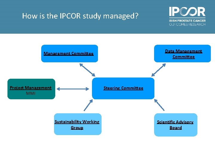 How is the IPCOR study managed? Data Management Committee Project Management MMI Steering Committee