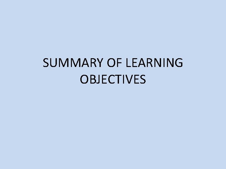 SUMMARY OF LEARNING OBJECTIVES 