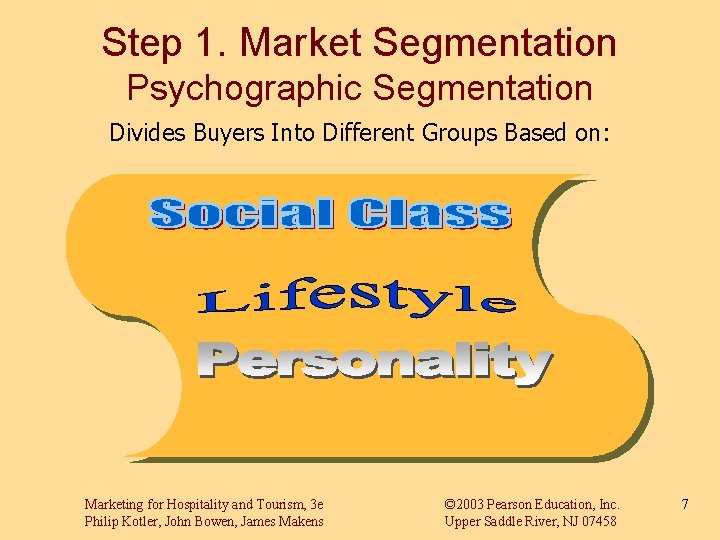 Step 1. Market Segmentation Psychographic Segmentation Divides Buyers Into Different Groups Based on: Marketing