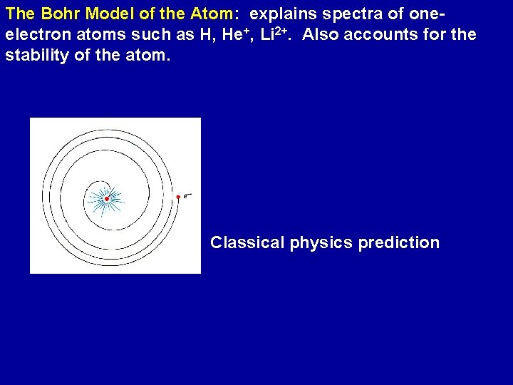 The Bohr Model of the Atom: explains spectra of oneelectron atoms such as H,