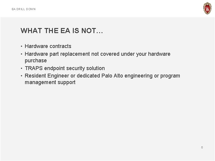 EA DRILL DOWN WHAT THE EA IS NOT… • Hardware contracts • Hardware part