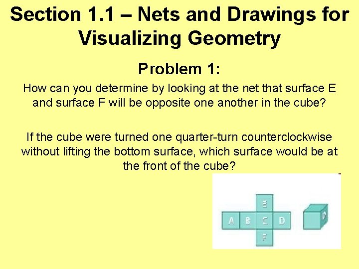 Section 1. 1 – Nets and Drawings for Visualizing Geometry Problem 1: How can