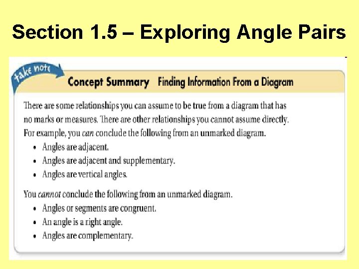 Section 1. 5 – Exploring Angle Pairs 