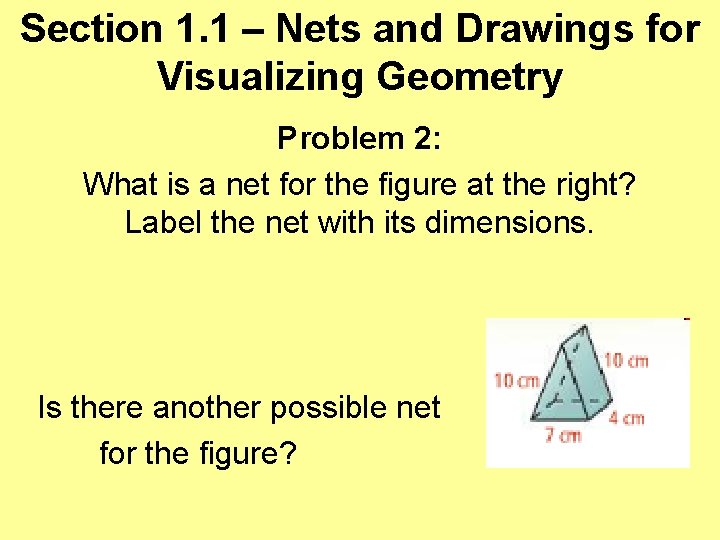 Section 1. 1 – Nets and Drawings for Visualizing Geometry Problem 2: What is