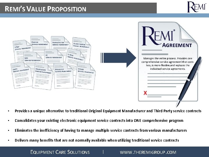 REMI’S VALUE PROPOSITION • Provides a unique alternative to traditional Original Equipment Manufacturer and