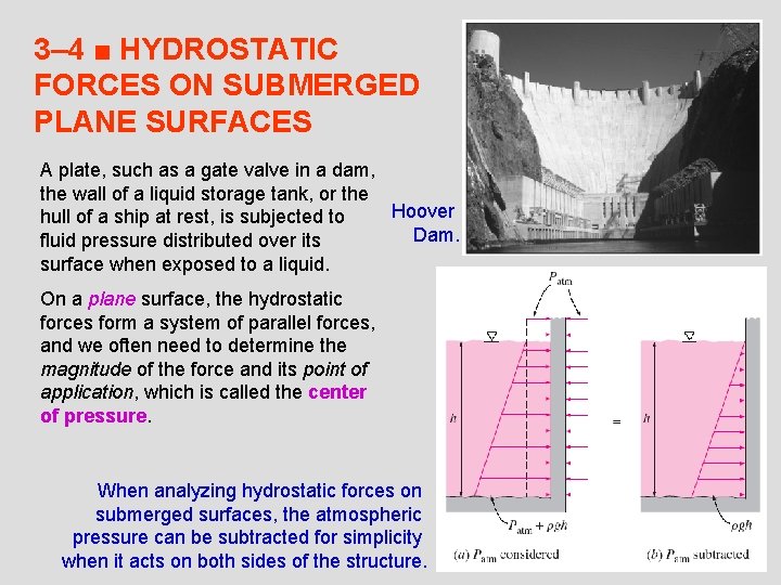 3– 4 ■ HYDROSTATIC FORCES ON SUBMERGED PLANE SURFACES A plate, such as a