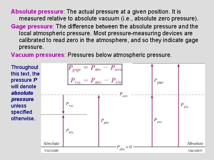 Absolute pressure: The actual pressure at a given position. It is measured relative to