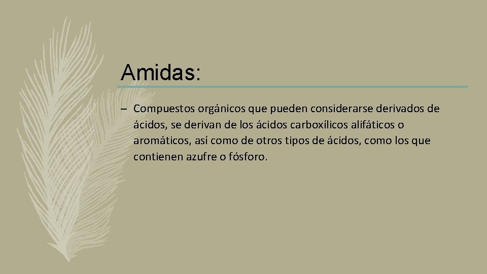 Amidas: – Compuestos orgánicos que pueden considerarse derivados de ácidos, se derivan de los Amidas: – Compuestos orgánicos que pueden considerarse derivados de ácidos, se derivan de los