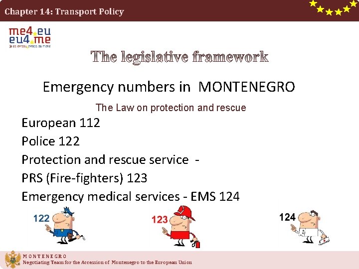 Chapter 14: Transport Policy Emergency numbers in MONTENEGRO The Law on protection and rescue