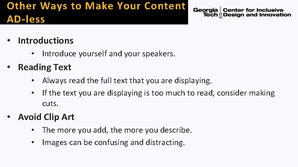 Other Ways to Make Your Content AD-less • Introductions • Introduce yourself and your