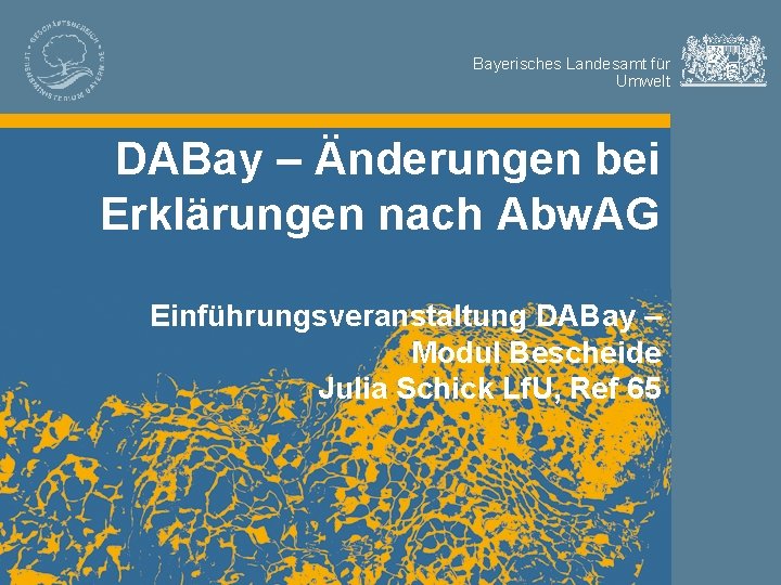 Bayerisches Landesamt für Umwelt DABay – Änderungen bei Erklärungen nach Abw. AG Einführungsveranstaltung DABay