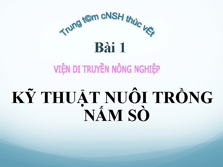 Bài 1 KỸ THUẬT NUÔI TRỒNG NẤM SÒ 