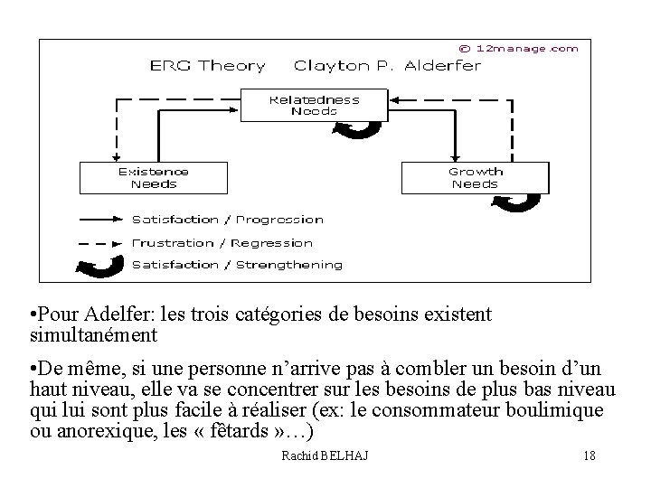  • Pour Adelfer: les trois catégories de besoins existent simultanément • De même,