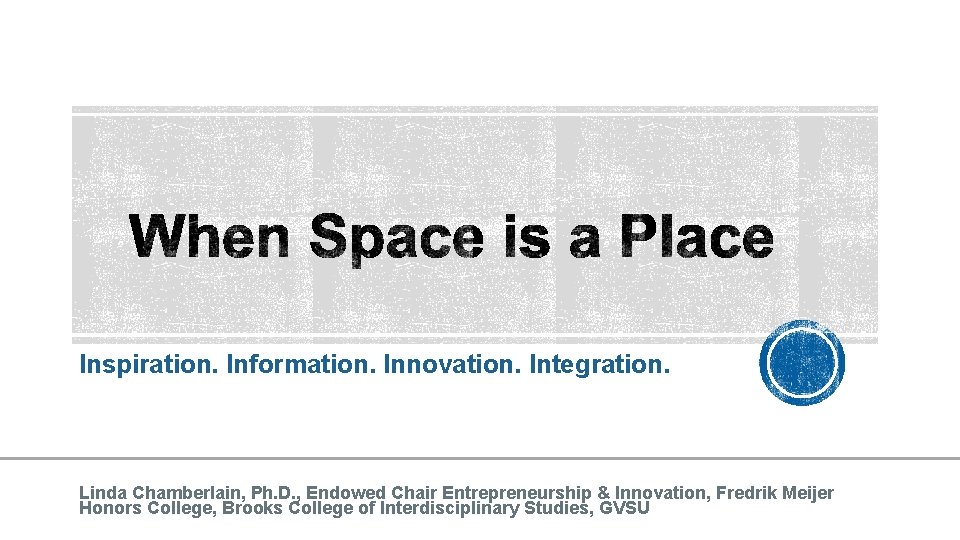 Inspiration. Information. Innovation. Integration. Linda Chamberlain, Ph. D. , Endowed Chair Entrepreneurship & Innovation,