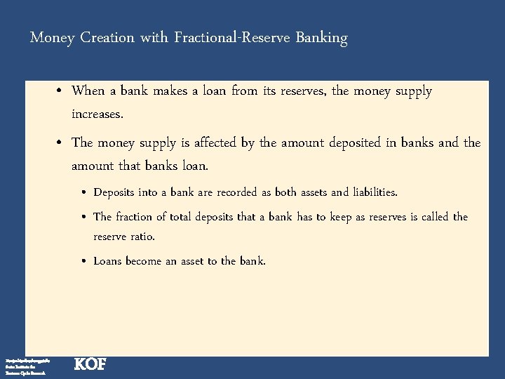 Money Creation with Fractional-Reserve Banking • When a bank makes a loan from its