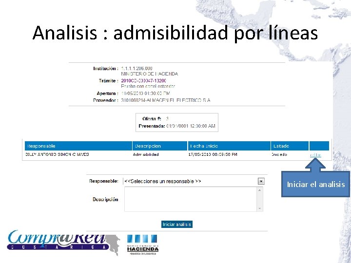 Analisis : admisibilidad por líneas Iniciar el analisis 