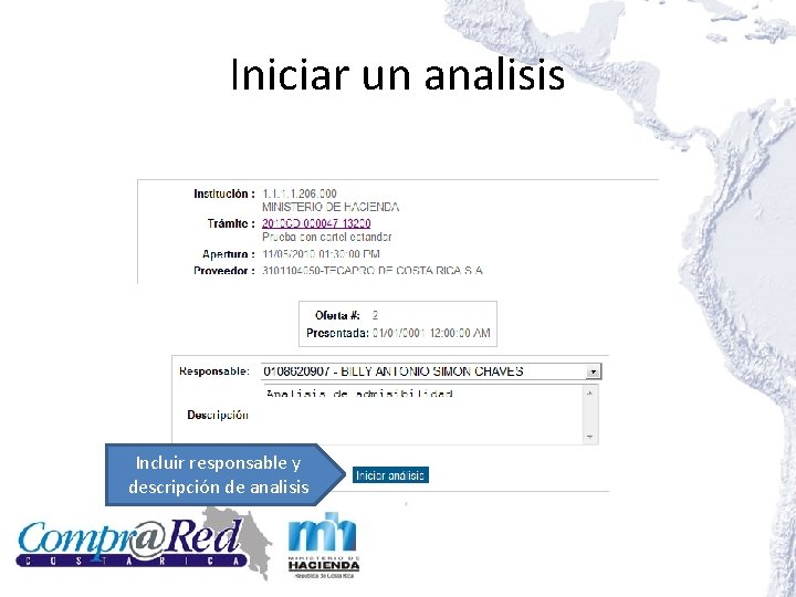 Iniciar un analisis Incluir responsable y descripción de analisis 