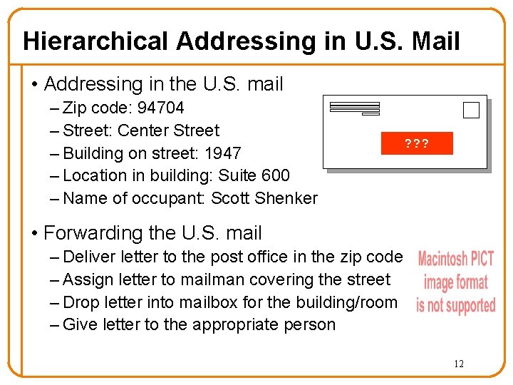 Hierarchical Addressing in U. S. Mail • Addressing in the U. S. mail –