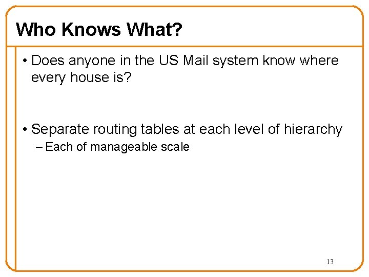 Who Knows What? • Does anyone in the US Mail system know where every