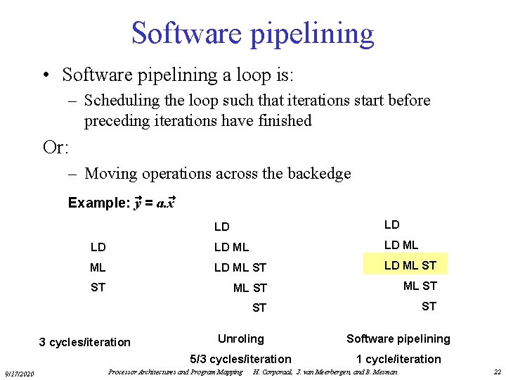 Software pipelining • Software pipelining a loop is: – Scheduling the loop such that