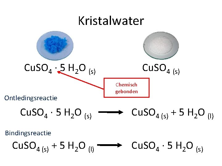 Kristalwater Cu. SO 4 ∙ 5 H 2 O (s) Ontledingsreactie Cu. SO 4