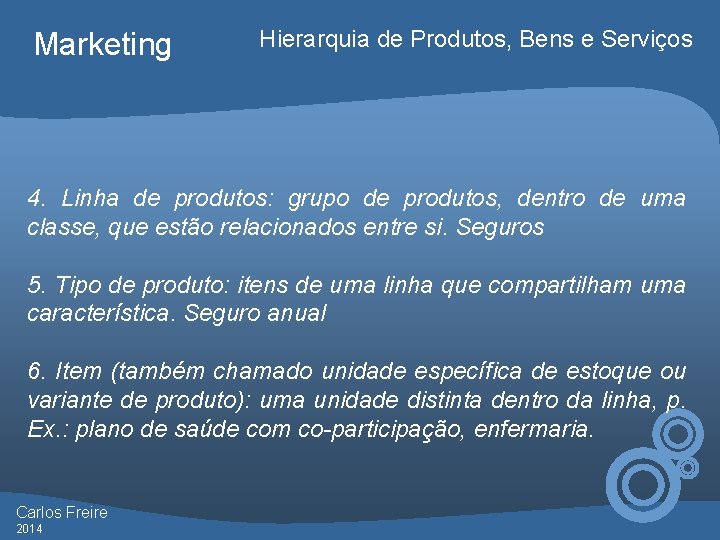 Marketing Hierarquia de Produtos, Bens e Serviços 4. Linha de produtos: grupo de produtos,