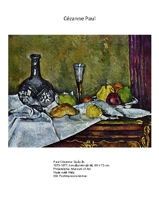 Cézanne Paul Cézanne: Quầy ăn. 1873 -1877, Sơn dầu trên vải bố, 60 ×