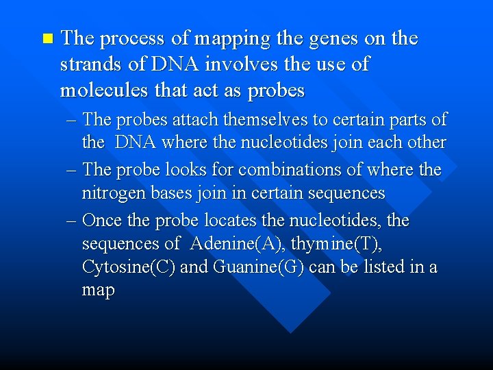n The process of mapping the genes on the strands of DNA involves the